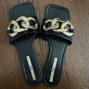 Zara Flat Sandal with Gold Chain